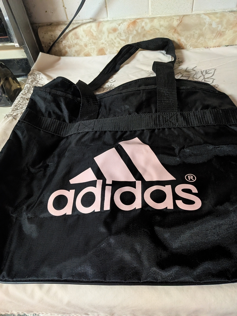 adidas Black Tote with Light Pink Logo